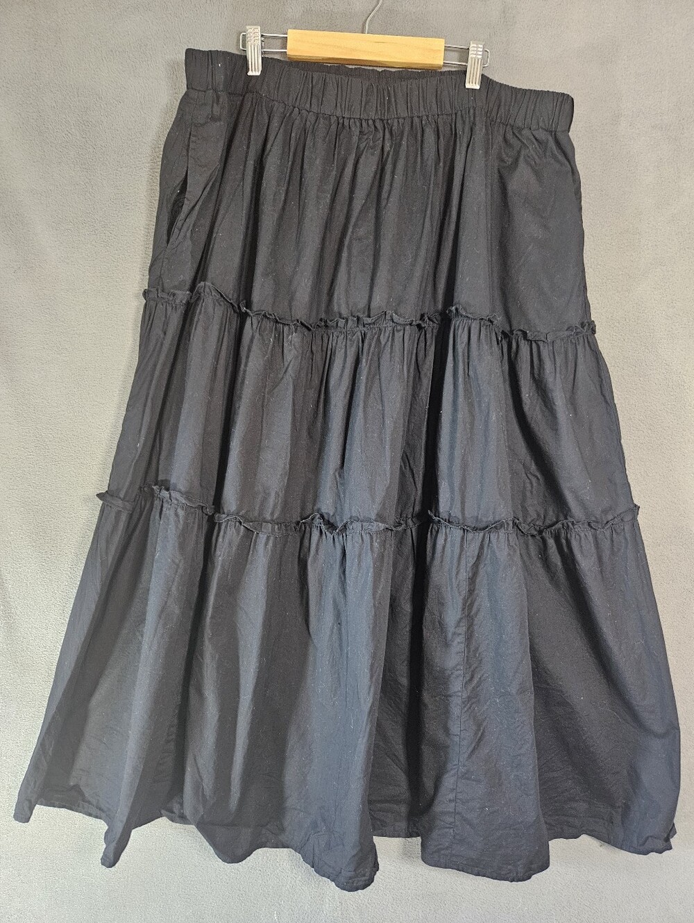 Lane Bryant Plus 18/20 Maxi Teir Skirt Black Whimsy Goth Flowy Ruffles Pullup